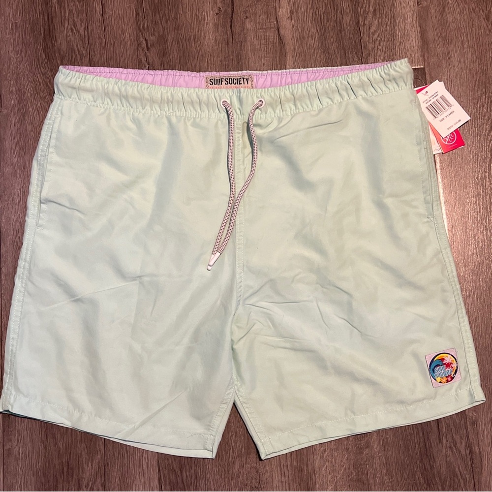 Surf Society Mens Trunks Swim Shorts Mint Turquoise Color Mesh Under Sz XL NEW